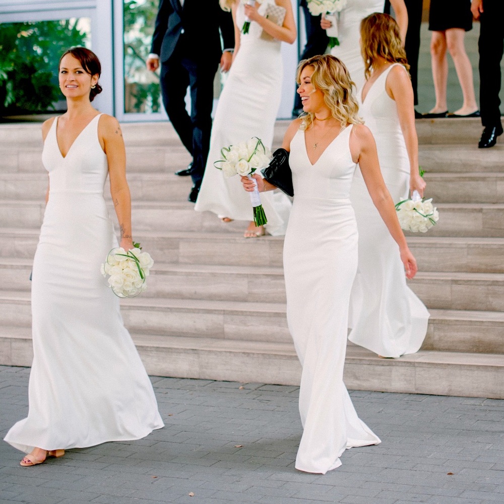 BHLDN Jones V Neck white Crepe dress